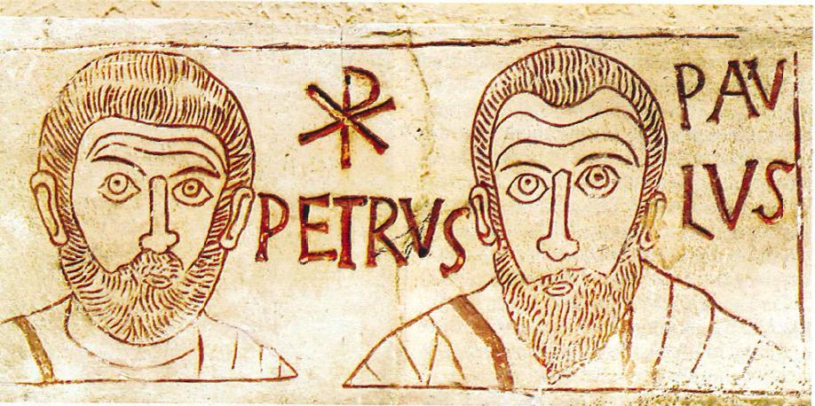 Pietro e Paolo in una incisione del IV secolo in una catacomba