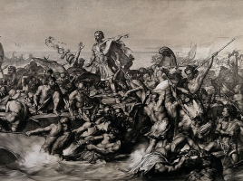 Giulio Cesare sbarca in Britannia, incisione di Edward Armitage