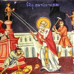 San Nicola distrugge i templi pagani, affresco nel monastero di Esphigmenou