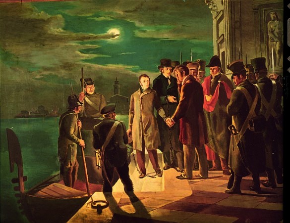 Pellico e Maroncelli lasciano la prigione di Venezia per essere condotti allo Spielberg (1822).