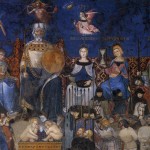 Il Comune di Siena rappresentato come un sovrano assiso sul trono, nell'Allegoria del Buon Governo di Ambrogio Lorenzetti