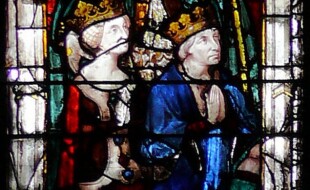 Giacomo II e la moglie Giovanna II in una vetrata nella Cappella Vendôme della Cattedrale di Chartres (Francia)