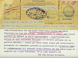 Un telegramma (1941) del ministro dell’Interno: si ordina ai prefetti di  inasprire la politica razziale
contro gli ebrei.