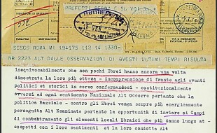 Un telegramma (1941) del ministro dell’Interno: si ordina ai prefetti di  inasprire la politica razziale
contro gli ebrei.