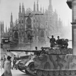 Un corazzato tedesco in piazza del Duomo a Milano