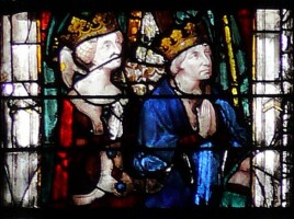 Giacomo II e la moglie Giovanna II in una vetrata nella Cappella Vendôme della Cattedrale di Chartres (Francia)